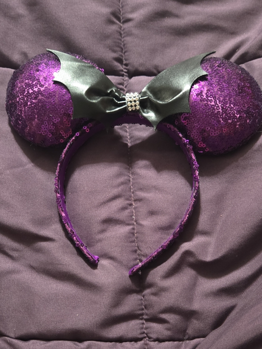 Disney Purple Sequin Bat Bow Ear Headband
